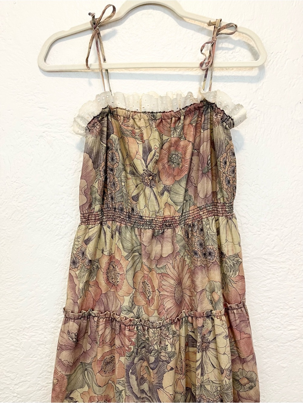Vintage Dress Midi Floral Cottagecore Farmhouse Boho Prairie Mauve Beige S/M - Picture 9 of 14
